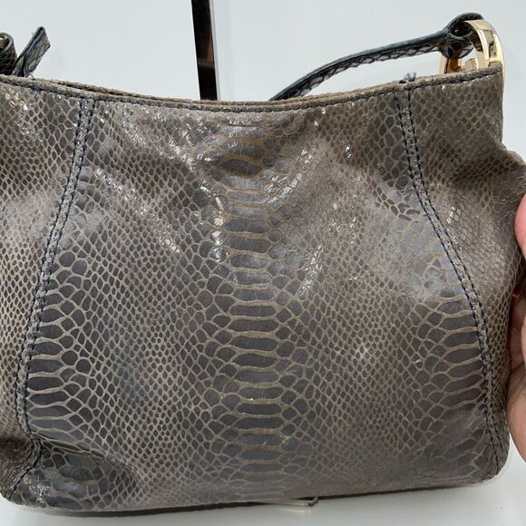 Michael Kors Snakeskin Embossed Suede MK Hardware Crossbody Bag - Picture 4 of 9